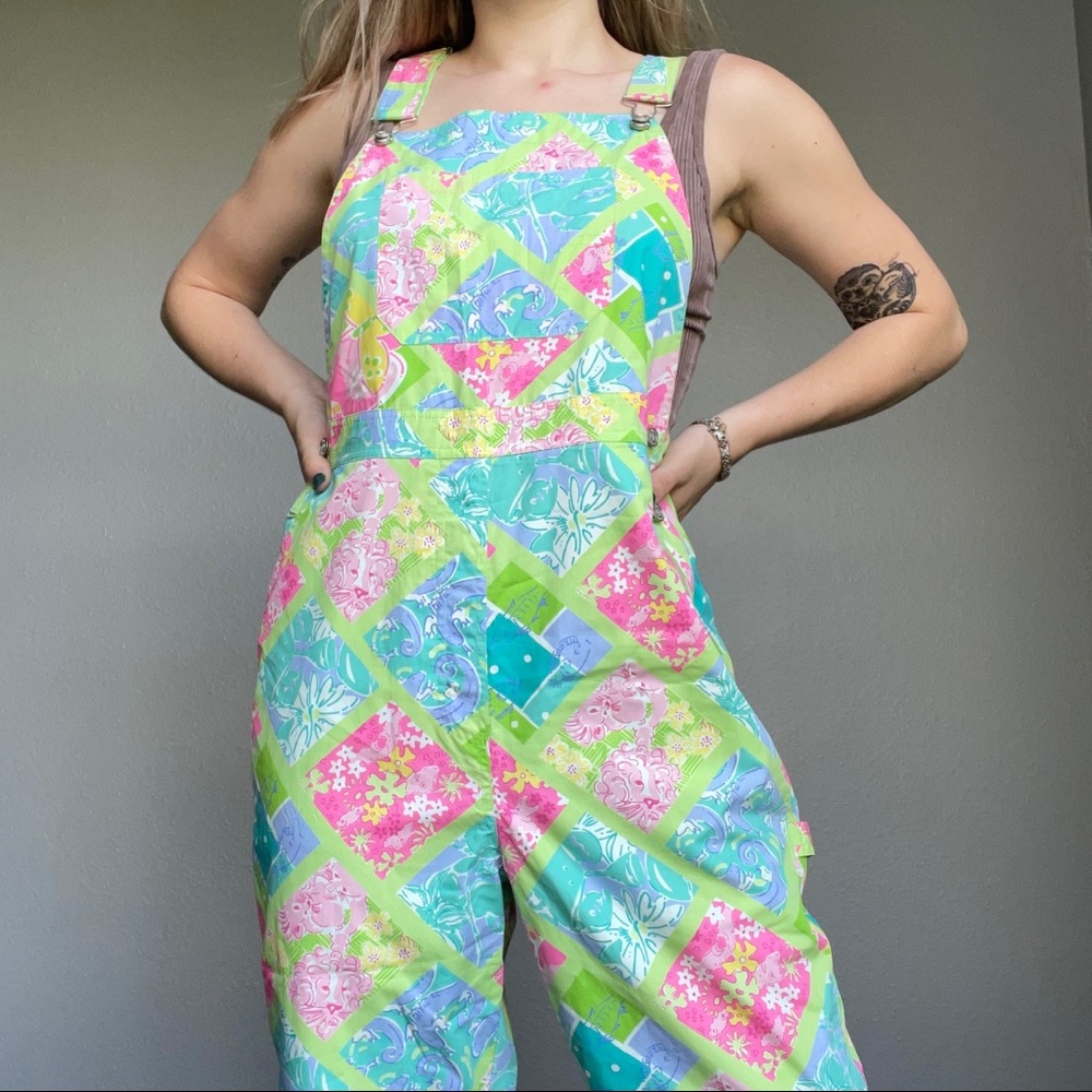Vintage Lilly Pulitzer Women’s Multicolored Floral Cotton Summer Overalls Sz 8 - Picture 1 of 12